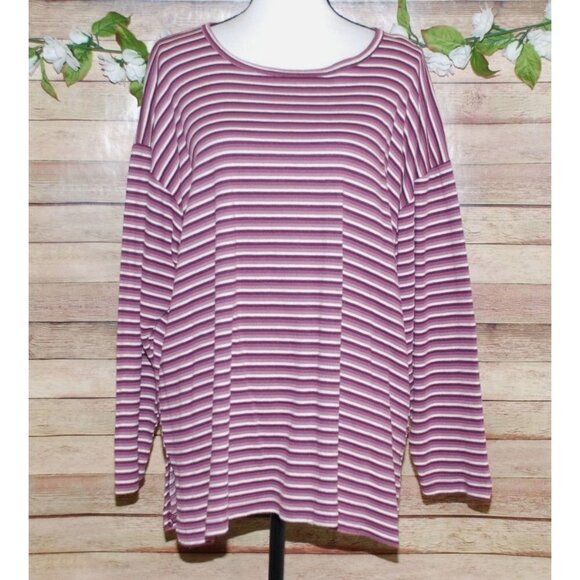 Bobbie Brooks Ladies Knit Shirt Top Size XL Purple Striped Long Sleeve Henley St - Picture 1 of 8